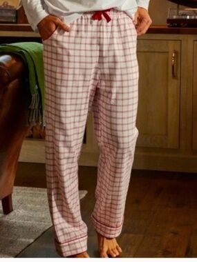 Lake pajamas mens flannel piped pants in scarlet windowpane XS